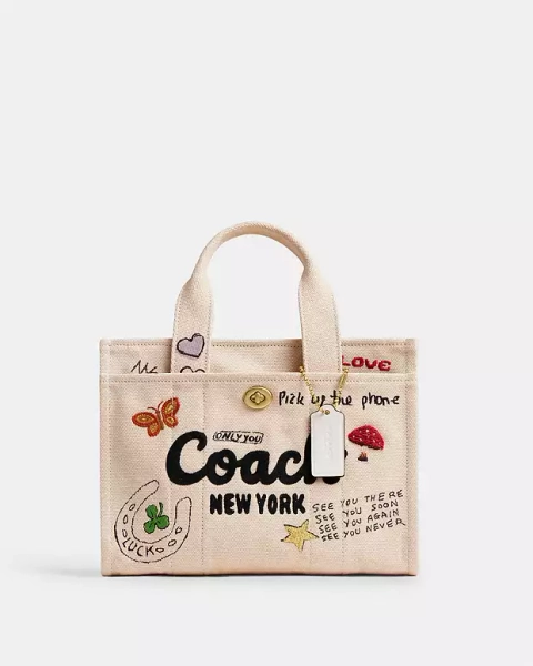 Brass/Natural Multi Cargo Tote Bag 26 With Sketch Print