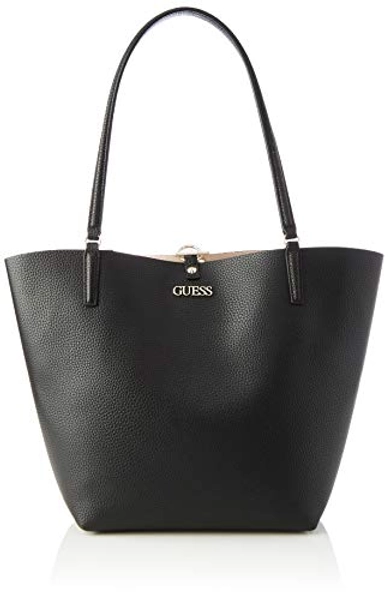 Guess Women Alby Toggle Tote Satchel Bags, Black/Stone, 43x30x15 cm