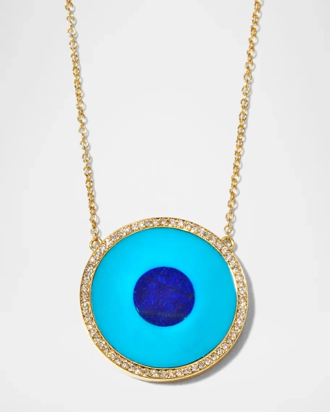 Lapis and Turquoise Evil Eye Necklace with Diamonds