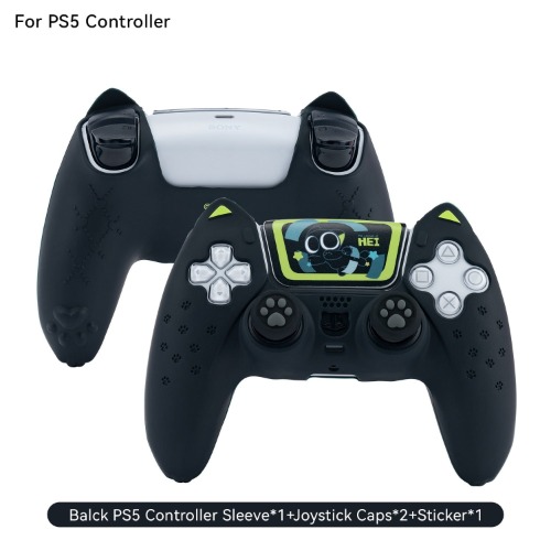 Neko-themed Pink Controller Covers for PS5 & Switch - PS5 black