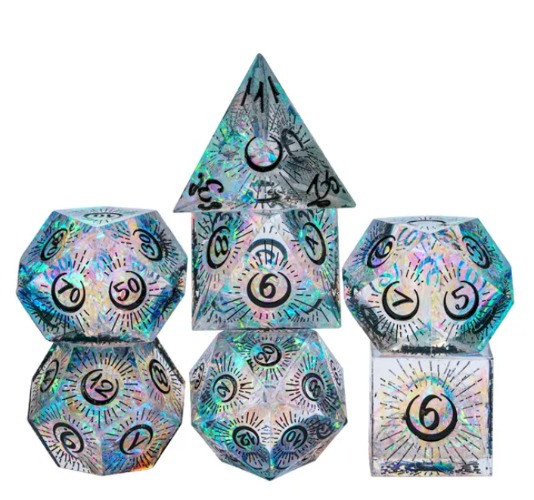 Moon Goddess - Sharp Edged Resin Dice 7 piece set