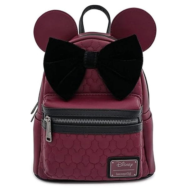Loungefly Minnie Mouse Maroon Quilted Womens Double Strap Shoulder Bag Purse