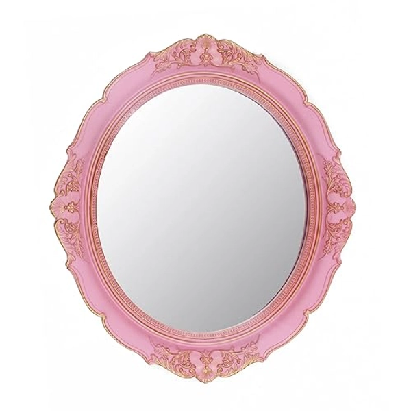 YCHMIR Decorative Mirror Vintage Mirror Hanging Mirror 14.8 x 13.1 inchs Oval Mirror Pink