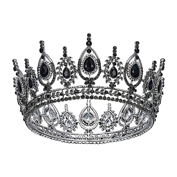 SWEETV Royal Queen Crown, Wedding Tiara for Bride, Rhinestone Tiaras and Crowns for Women, Costume Headpiece for Birthday Cosplay Party Celebration,Black