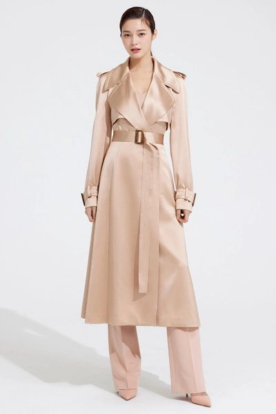 SILK SATIN FLARE TRENCH COAT
