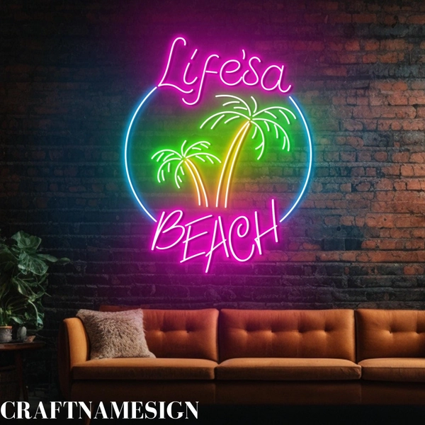 Life's A Beach Neon Sign, Beach Palm Tree Led Sign, Custom Neon Sign, Summer Beach Night Light, Beach House Decor, Summer Beach Led Light