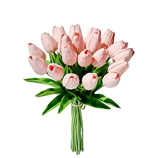 Mandy's 20pcs Light Pink Artificial Tulip Silk Fake Flowers 13.5" for Mother's Day Easter Valentine’s Day Gifts in Bulk Home Kitchen Wedding Decorations