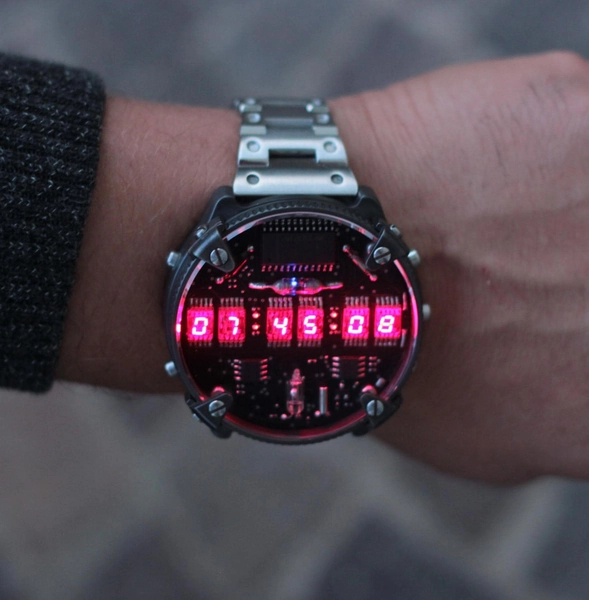 Zirconium led watch, handmade, with accelerometer and Wi-Fi, Made in Italy