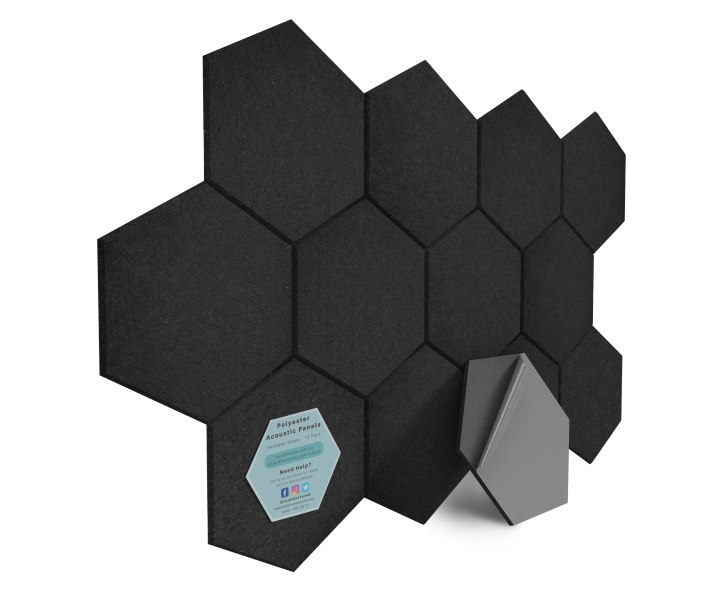 Hexagon Polyester Acoustic Panels - 12 Pack | Eco-Friendly Sound Absorption | Easy Peel & Stick Installation