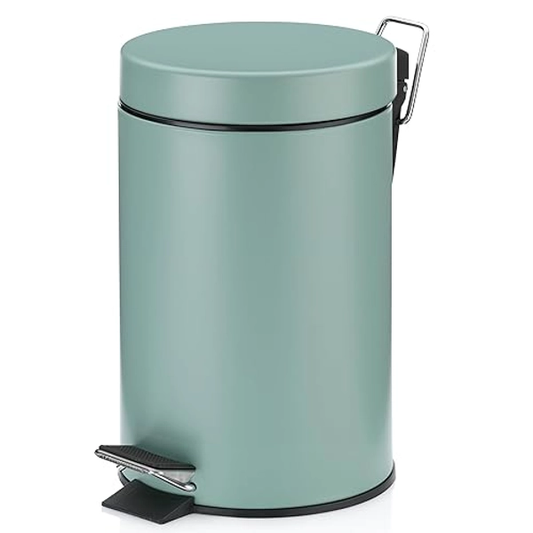 Kela Kosmetikeimer grün 3l, Metall Tretmülleimer Badezimmer, Badmülleimer mit Inneneimer und Tragehenkel, MONACO, jadegrün matt