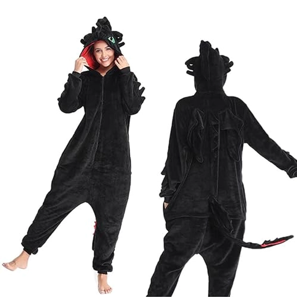 Kuberas Toothless Dragon Onesie Pajamas Adult Unisex Animal Flannel Jumpsuit Zipper Cosplay Costume Sleepwear Homewear