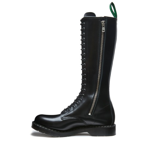 Black Hi-Shine 20 Eye Zip Derby Boot | UK 8.5