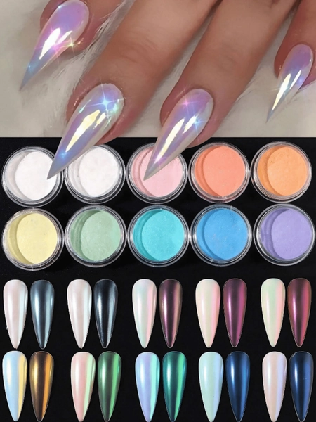 10pcs/Set Nail Powder Nail Art Chrome Pigment Nail Glitter Nail Accessory Nail Gems Nail Salon Quality Suitable For Home Use