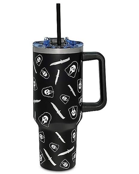 Ghost Face Metallic Knife Print Travel Tumbler with Straw - 40 oz.