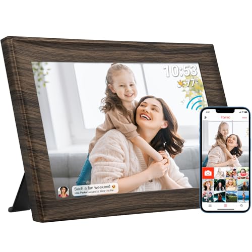 32GB FRAMEO 10.1 Inch Smart WiFi Digital Photo Frame 1280x800 IPS LCD Touch Screen, Auto-Rotate Portrait and Landscape, Share Moments Instantly via Frameo App from Anywhere - 10.1 inch FRAMEO Wooden Color