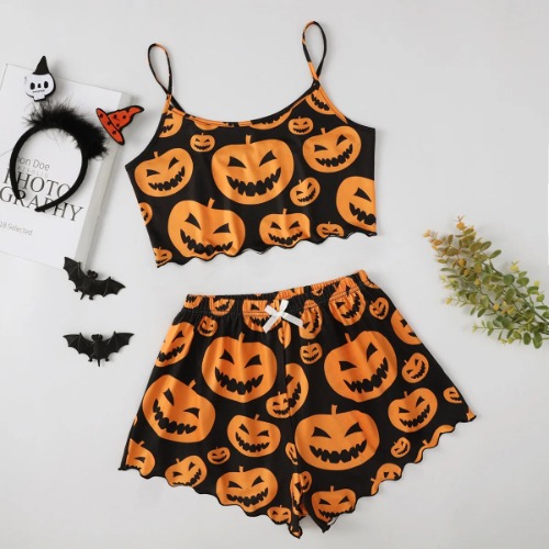 Halloween Themed 2pcs Set - Orange and Black / M