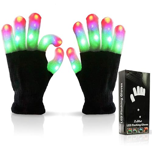 Luwint LED Colorful Flashing Finger Lighting Gloves with Extra Batteries, Gift Box Package - Above 10 Years and Teenagers