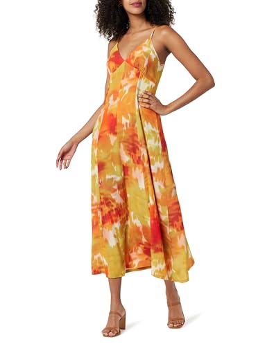 The Drop womens Isa V-Neck Maxi Dress - Small - Orange Watercolor Print