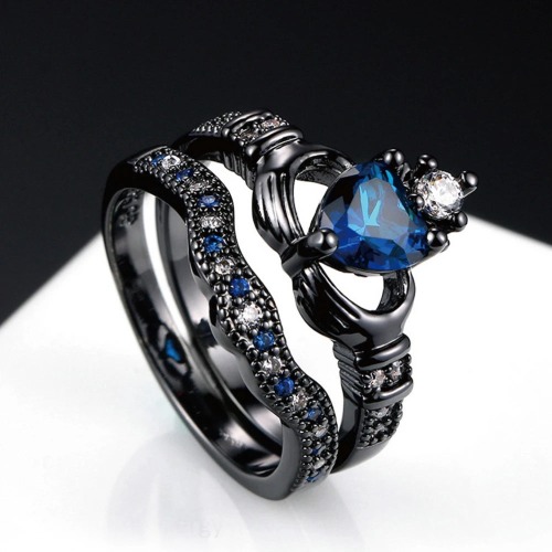 Black Knight Heart Crystal Ring - DD015 / 6
