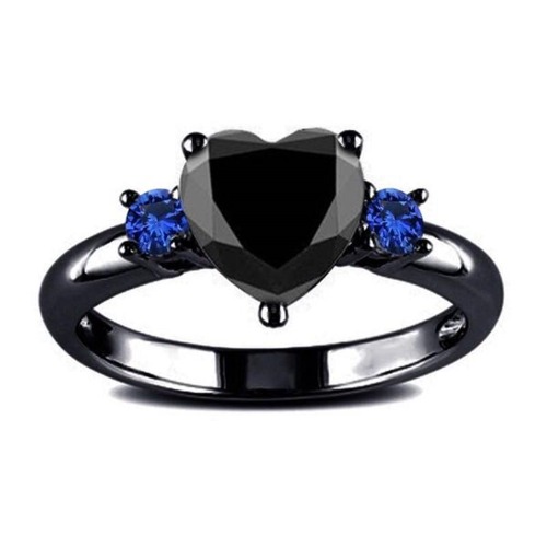 'Heart of the Forest' Black and blue heart ring - 7 / Black