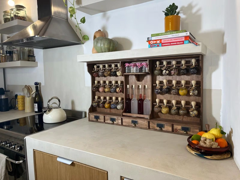 30 bubbles wooden spice cabinet wood stain