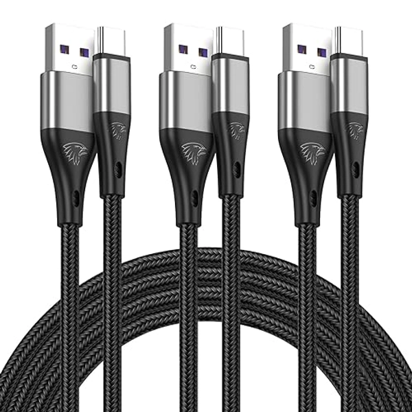 USB to USB C Cable,3Pack 6ft Premium Nylon Braided Fast Charging,3A Rapid Charger Cord,Type C to A Cable Compatible with Samsung Galaxy S22 S21 S20 S10 S9 S8 Plus,Note 20 10 9 8,LG V50 V40