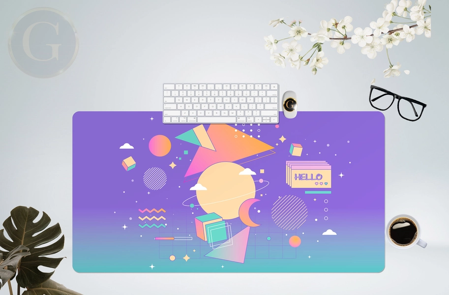 Pink Purple Retro desk mat, 80s desktop Vaporwave Desk Mat, kawaii desk mat cute desk accessories, xxl mouse pad, extended gaming mouse pad