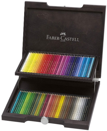 Faber-Castell 110072 - Crayons de couleur Polychromos, coffret en bois wengé de 72 pièces