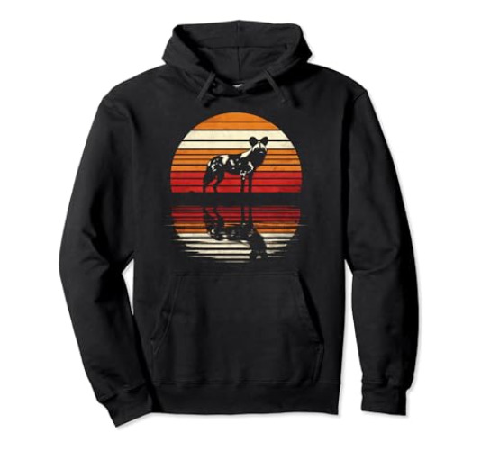 African Wild Dog Sunset Retro Style Safari Vintage 70s Pullover Hoodie