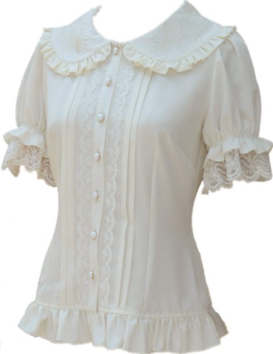 Double Villages Women's Pleated Skirt Ruffle Chiffon Blouse Retro Victorian Lolita Blouse