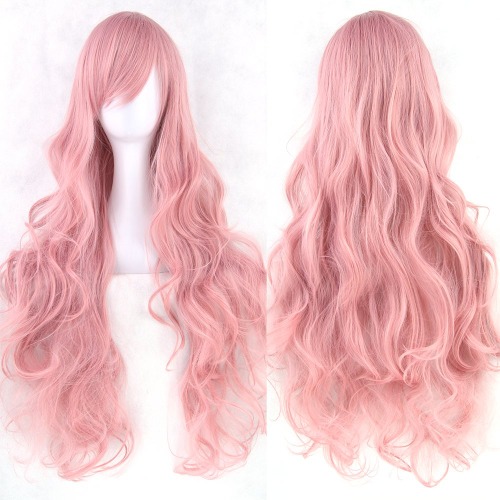 ColorfulPanda Charming Long Pink Curly Full Hair Wig Anime Cosplay Halloween Costume Party Synthetic Wigs for Women Girls