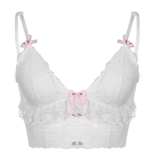 SUSHRUTA Goth Harajuku Lace Basic Camis Pastel Gothic Tight Crop Tops Lolita Ruffles Women Coquette Aesthetic