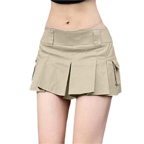 FeMereina Women 's Y2K Low Waist Jeans Skirt Zipper Pleated 90S Streetwear Patchwork A-line Mini Skirt with Pockets