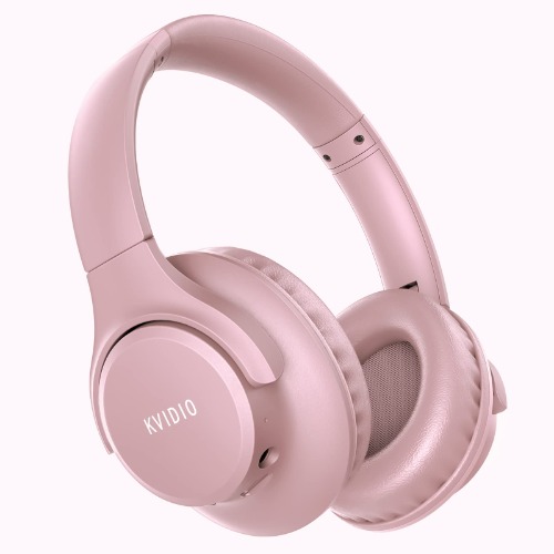 KVIDIO Bluetooth Headphones Over Ear, 55 Hours Playtime Wireless Headphones with Microphone, Foldable Lightweight Headset with Deep Bass,HiFi Stereo Sound for Travel Work PC Cellphone (Pink)