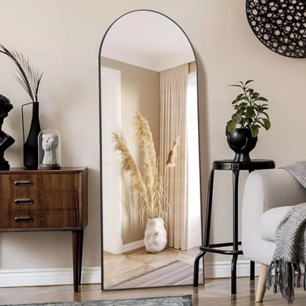 KOCUUY Arched Full Length Mirror, 64”x21” Floor Length Mirror, Black Full Body Mirror Bedroom, Arched Floor Mirror Living Room, Wall Mirror Hanging Standing Or Leaning Body Mirror Metal Frame Black