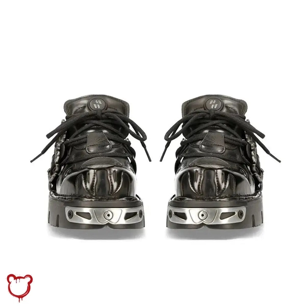 'Black Faux Leather Buckle Shoes'