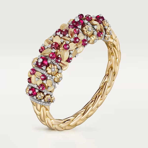 Grain de Café bracelet, ruby, semi-paved