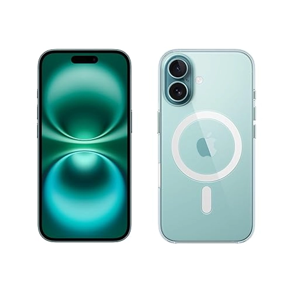 Apple iPhone 16 (512 Go) - Cyan + Coque Transparente avec MagSafe