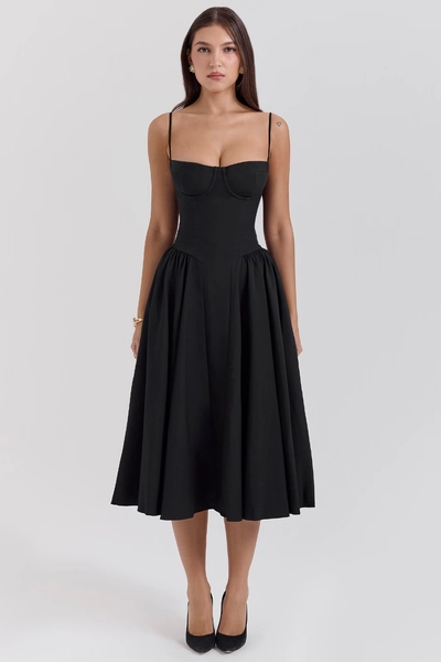 Samaria Black Corset Midi Dress