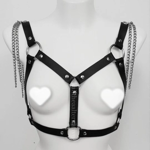 Cage Bra Leather Harness - Gothic Black Metal Harness