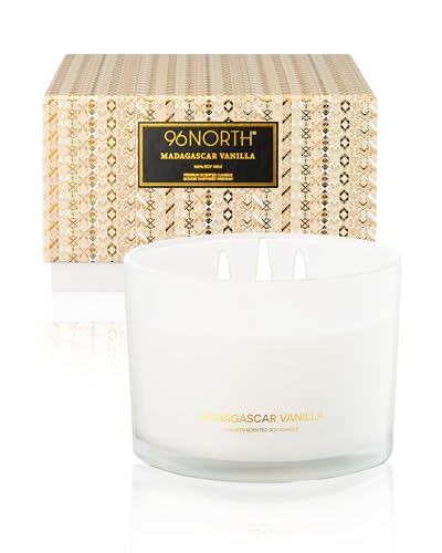 96NORTH Luxury Vanilla Soy Candles | Large 3 Wick Jar Candle | Up to 50 Hours Burning Time | 100% Natural Soy Wax | Relaxing Aromatherapy Aesthetic Candle | Housewarming Gift for Men and Women - Madagascar Vanilla