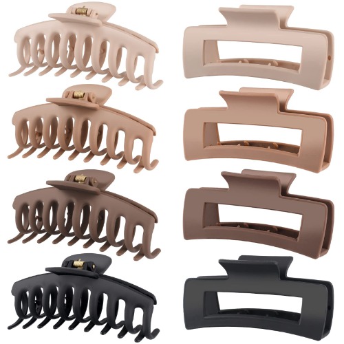 8 Pack 4.3 Inch Large Hair Claw Clips for Women Thin Thick Curly Hair , Big Matte Banana Clips,90's Strong Hold jaw clip,Neutral Colors - Claw and Rectangle