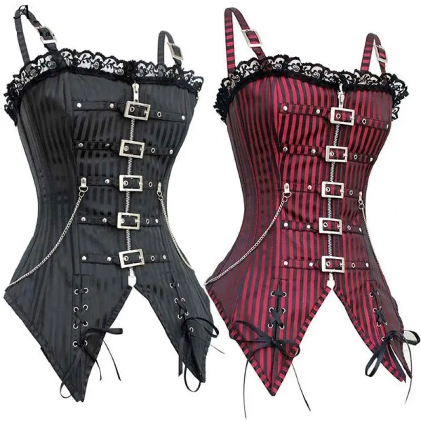 Edgy Punk Rock Corset with Pin Stripes and Lace Trim
