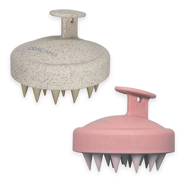 COSCANA®, Scalp Massager, Hair Scalp Scrubber, Head Massager Brush, Scalp Exfoliator, Scalp Brush, Dandruff Removal, Prevents Hair loss, Promotes Hair Growth (Cream Brown & Pastel Pink)