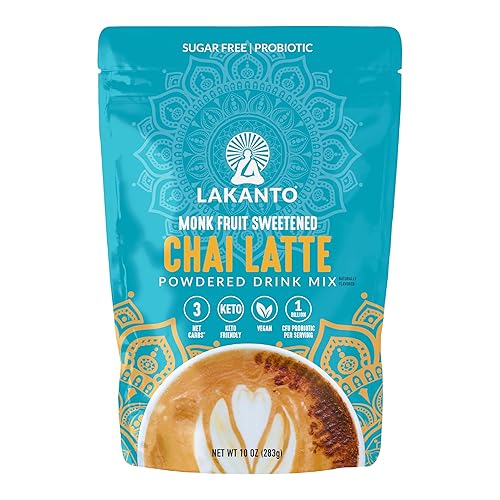 Lakanto Sugar Free Chai Latte Drink Mix - Monk Fruit Sweetened, Cold or Hot Chai Tea, Vegan, Probiotics, Rich Flavor, Chai Spices, Keto Diet Friendly - 9.9 Oz (Pack of 1)