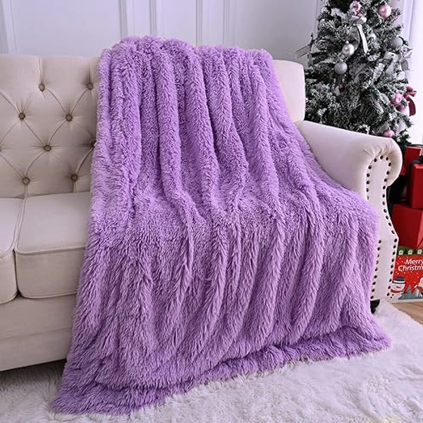 Faux Fur Throw Blanket, Super Soft Lightweight Shaggy Fuzzy Blanket Warm Cozy Plush Fluffy Decorative Blanket for Couch,Bed, Chair(50"x60", Purple)