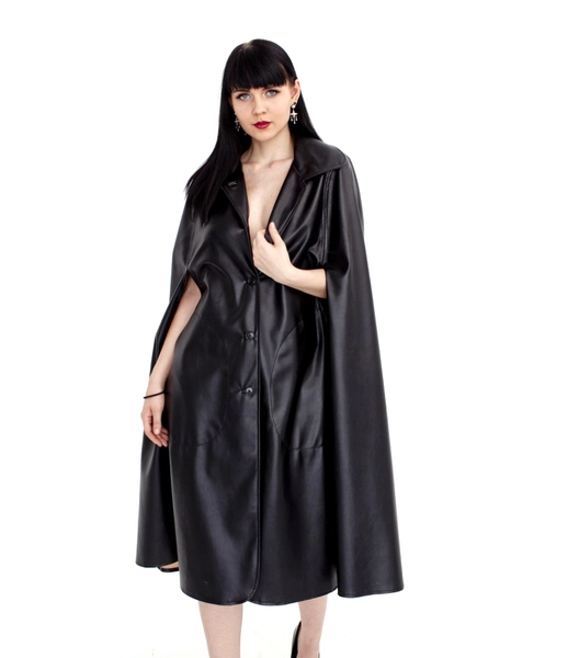 1725 Women's Leather Button Down Cloak Jacket