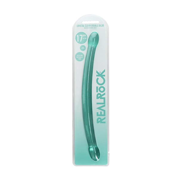 Shots America LLC RealRock Crystal Clear Non-Realistic 17 in. Double Dildo Turquoise