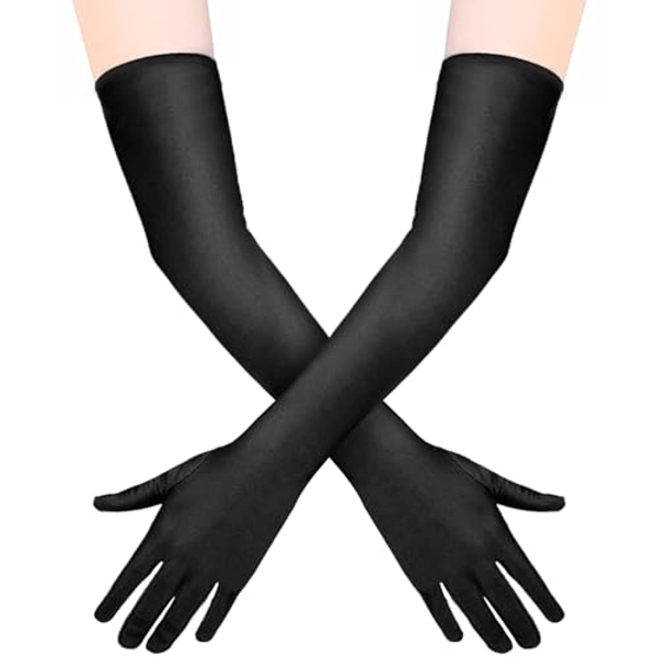 Quelcc Long Gloves, Satin Gloves, Stretchy Elbow Length Gloves, Long Gloves for Women for Costume Evening Opera Bridal Party Wedding Prom