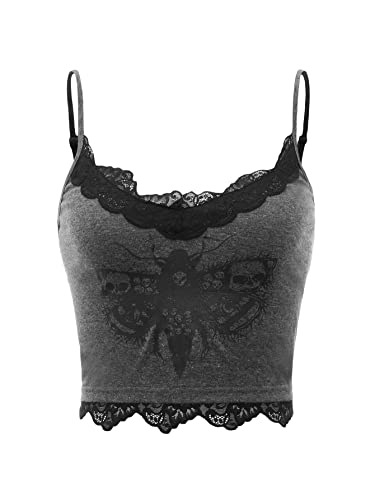 SOLY HUX Women's Y2k Gothic Lace Trim Cami Crop Top Sleeveless Sexy Tank Tops Camisole Clubwear Outfit - Medium - Grey